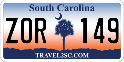 SC license plate ZOR149