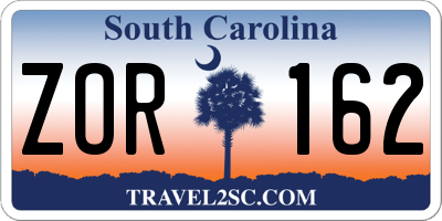 SC license plate ZOR162