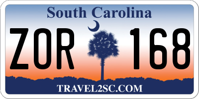 SC license plate ZOR168