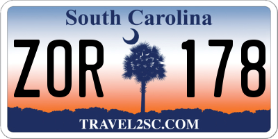 SC license plate ZOR178
