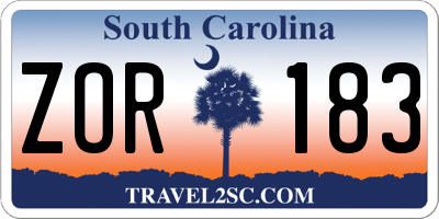 SC license plate ZOR183