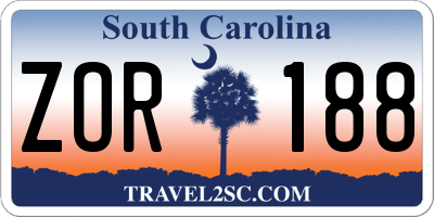 SC license plate ZOR188
