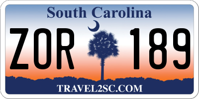 SC license plate ZOR189
