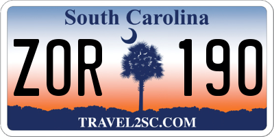 SC license plate ZOR190