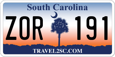 SC license plate ZOR191