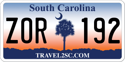 SC license plate ZOR192