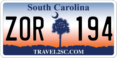 SC license plate ZOR194