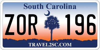 SC license plate ZOR196