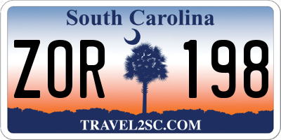 SC license plate ZOR198