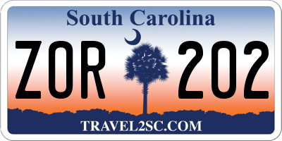 SC license plate ZOR202