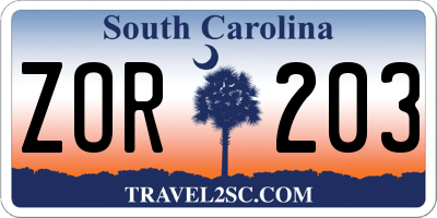 SC license plate ZOR203