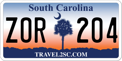 SC license plate ZOR204