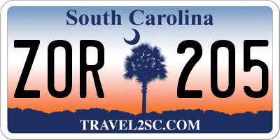 SC license plate ZOR205