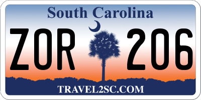 SC license plate ZOR206