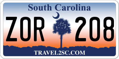 SC license plate ZOR208