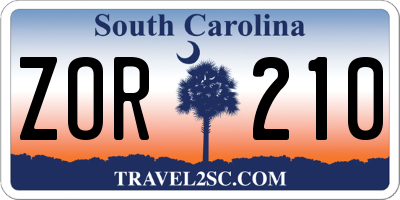 SC license plate ZOR210