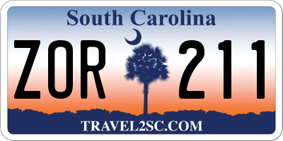 SC license plate ZOR211