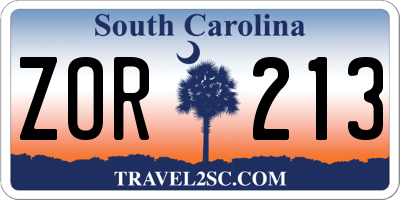 SC license plate ZOR213
