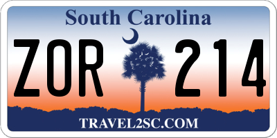 SC license plate ZOR214