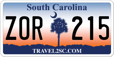 SC license plate ZOR215