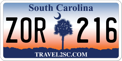 SC license plate ZOR216