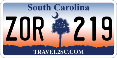 SC license plate ZOR219