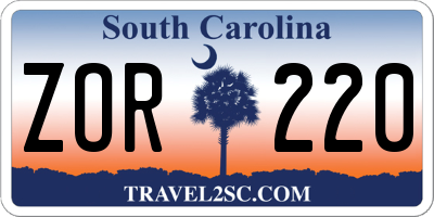 SC license plate ZOR220