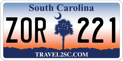 SC license plate ZOR221