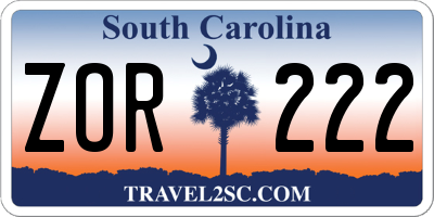 SC license plate ZOR222