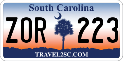 SC license plate ZOR223