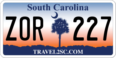 SC license plate ZOR227