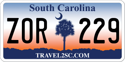SC license plate ZOR229