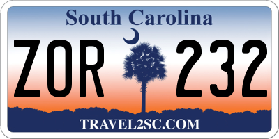 SC license plate ZOR232