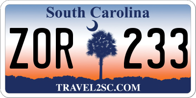 SC license plate ZOR233