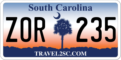 SC license plate ZOR235
