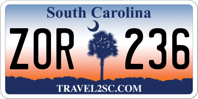 SC license plate ZOR236