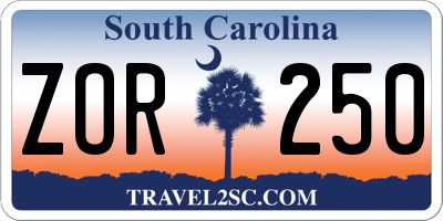 SC license plate ZOR250
