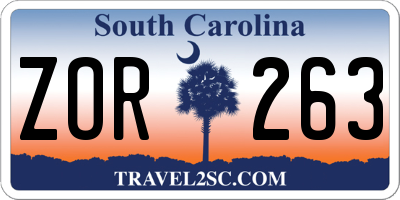 SC license plate ZOR263