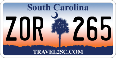 SC license plate ZOR265