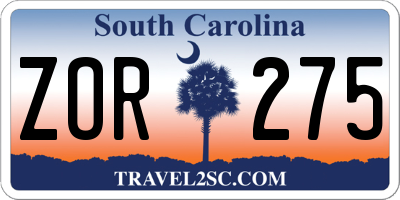 SC license plate ZOR275