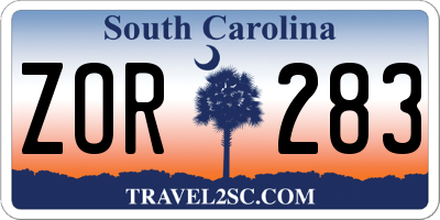 SC license plate ZOR283