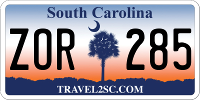 SC license plate ZOR285