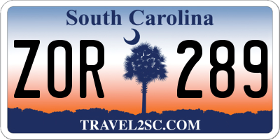 SC license plate ZOR289