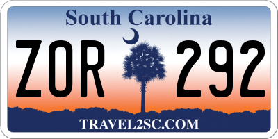 SC license plate ZOR292