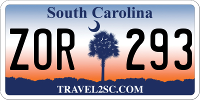 SC license plate ZOR293