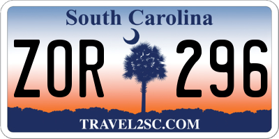 SC license plate ZOR296