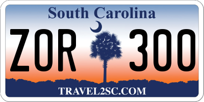 SC license plate ZOR300