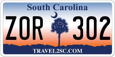 SC license plate ZOR302