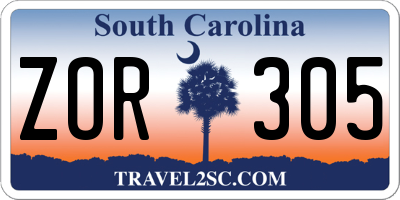 SC license plate ZOR305