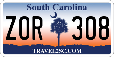 SC license plate ZOR308